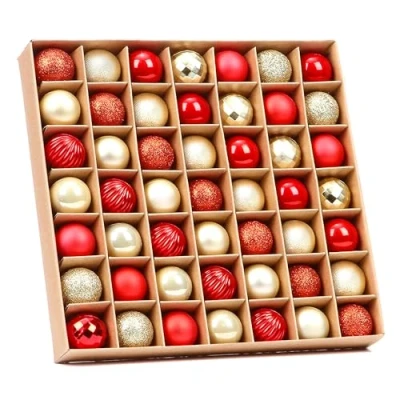 Image of VEYLIN Red Christmas Mini Baubles, 49pcs 3cm Tiny Tree Baubles Glitter for Decoration(Red and Gold)