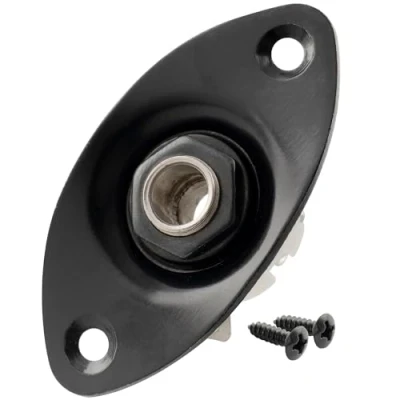 Image of Musiclily 6.35mm Oval Guitar Loaded Jack Socket Plate for Electric Guitar, Black