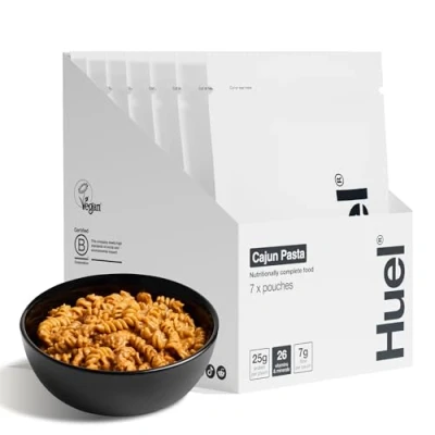 Image of Huel Hot &amp; Savoury Meal Packs, Cajun Pasta, 7 Meals, Plant Based Protein with 25g Protein, 26 Vitamins Minerals, Vegan, Nutritionally Balanced, High Ready Meals