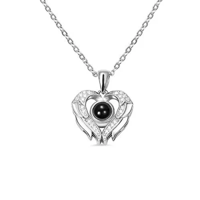 Image of Custom Photo Projection Necklace Gift for Her Sterling Silver Personalised Picture Wife Mom Girlfriend Love Anniversary Wedding