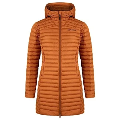 Image of Berghaus Women&#039;s Nula Micro Synthetic Insulated Padded Jacket Long Coat Durable Design Water Resistant Puffer Jacket, Caramel Café, 10