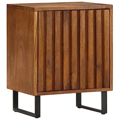 Image of vidaXL Bedside Table 1 Drawer Side in Solid Mango Wood with Iron Base Ideal for Bedroom or Living Room Rustic Farmhouse Style Furniture