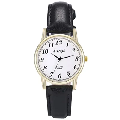 Image of JewelryWe Womens Quartz Watches Black Leather Strap Watch Simple Casual Business Dress Wristwatch