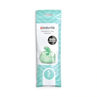 Image of Brabantia 419683 Food Waste Caddy Compostable Bin Liners, 6 L (x10), Code S, Green