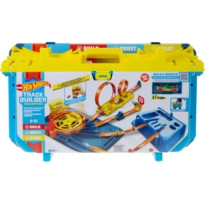 Image of Hot Wheels Track Builder Unlimited Rapid Launch Box, All In One Building &amp; Stunting Kit with Pieces Accessories Storage Container, Gift for Kids 6 Years Up, GVG11