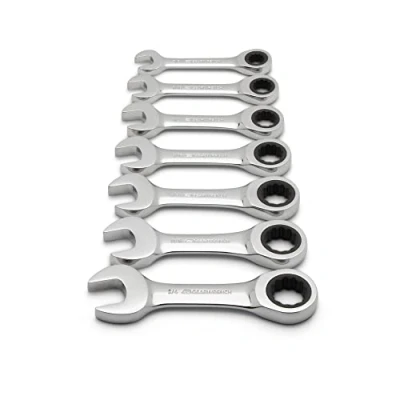 Image of GearWrench 7 Pc. 12 Pt. Stubby Ratcheting Combination Wrench Set, SAE 9507D