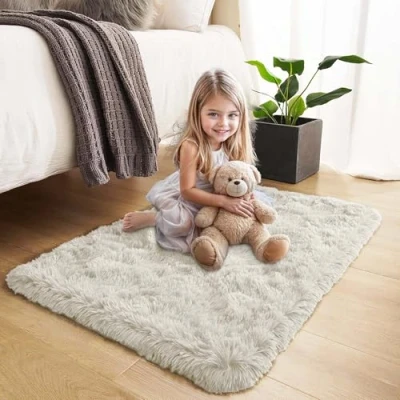 Image of Hafaa Rugs Living Room Fluffy Cream Area for Bedroom Super Soft Small Thick Shaggy Pile Non Slip Shedding Rug Plush Carpet Dining Room, 50cm x 80cm