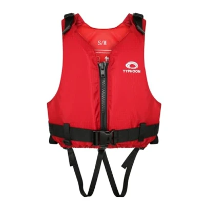 Image of Typhoon Buoyancy Aid 50N, PFD Swimming Aid, Float Jacket for Watersports, Paddleboarding and Kayaking Red, Front Zip, Adjustable Straps, Removable Crotch Strap, CE UK Approved (Junior)