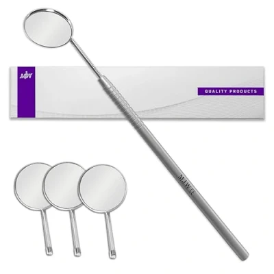 Image of Dental Mirror Front Surface with 3 PCS Head Replaceable Top Tooth Stainless Steel Dentist Tools for Teeth Cleaning Inspection Oral Hygiene Mouth Daily Use