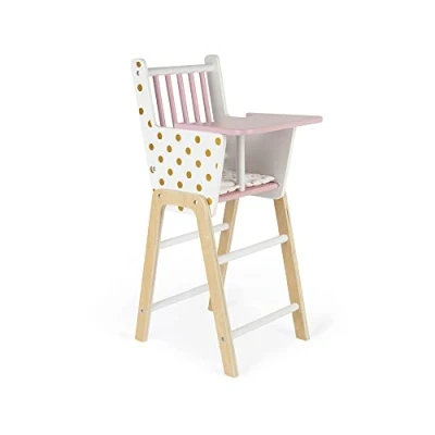 Image of Janod Candy Chic Wooden High Chair for Dolls Up to 16,5 inch Accessories Suitable Ages 3 and Up, J05888, White