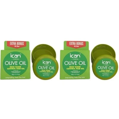 Image of ican London Olive Oil Edge Control Hair Gel Infused With Sweet Almond 2 x 80g