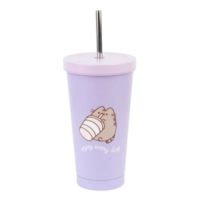 Image of Grupo Erik Pusheen Tumbler with Straw &amp; Lid 550 ml Stainless Steel Travel Mug, Mug Straw, Cup Gifts, Merchandise