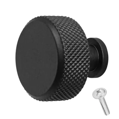 Image of Decoranddecor Amelia Knurled 35mm Round Kitchen Cabinet Furniture Knobs Aluminium Matt Black