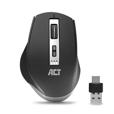 Image of ACT Wireless Mouse, Bluetooth or 2.4Ghz USB Mini Dongle, Multi Device 2400 DPI, 7 Buttons, Thumb grip AC5145