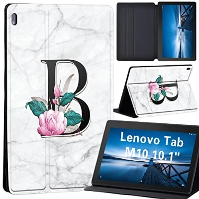 Image of Case for Lenovo Tab M10 TB X605F/ X605L/ X505F/ X505L Leather Stand Cover 10.1 Inch Tablet (letter B on white marble)