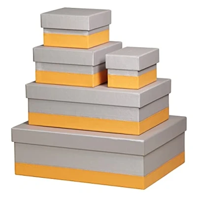 Image of RHODIA 318881C Set of 5 Silver Nesting Boxes Orange Saddle Stitching Faux Leather Exterior Rhodiarama Home Office Collection Organization &amp; Designer Storage