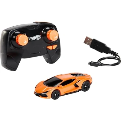 Image of Hot Wheels RC Toy Car, Remote Control Lamborghini Revuelto in 1:64 Scale, Recharge with USB Cable, Races &amp; Stunts On and Off Track Turbo Boost, HWW55