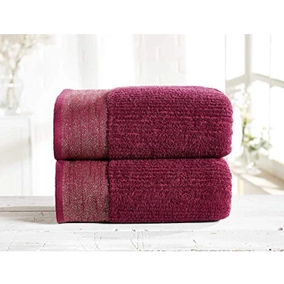 Image of Rapport Home Pair of 100% Mayfair Combed Cotton Bath Sheets (Damson Gold), 90cmsx140cms