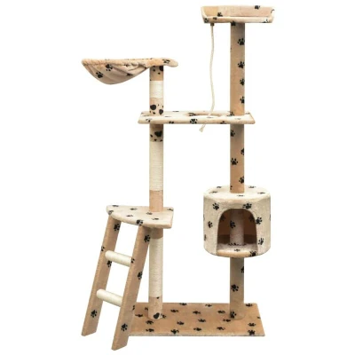 Image of vidaXL Cat Tree with Sisal Scratching Posts 150 cm Paw Prints Beige