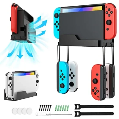 Image of MoKo Wall Mount for Nintendo Switch/Switch OLED, Metal Bracket with 4 Joy Con Hooks, Airflow Gap Design Fast Heat Dissipation, Safely Store Your Switch Near or Behind TV, Black