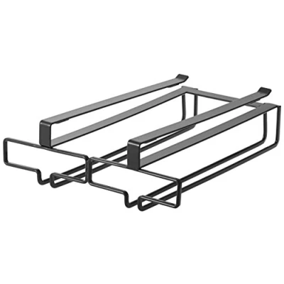 Image of YAMAZAKI Home Under Shelf Wine Glass Rack Hanging Storage Holder Steel Undershelf Solution, Alloy, Black, One Size