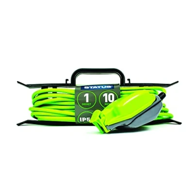 Image of STATUS 1 Socket Extension Lead, 10m Green Waterproof Cable, 13 amp Weatherproof Socket, 1W10M13AIP54HFS6