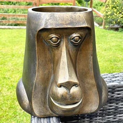 Image of Darthome Monkey Head Planter Large Resin Gold Garden Animal Bust Plant Pot Flower Holder 29cm