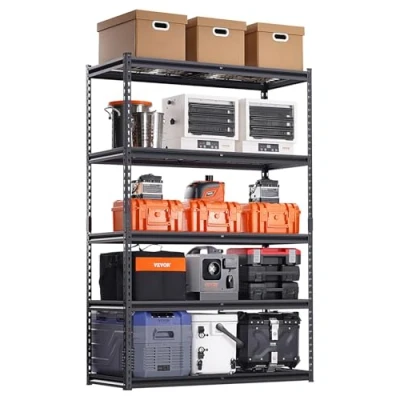 Image of VEVOR Storage Shelves, 3000 lbs, 5 Tier Heavy Duty Garage Shelving, 20&quot; D x 48&quot; W 72&quot; H Adjustable Metal Shelves for Industrial Shelving Unit Utility Shelf, Kitchen, Warehouse, Basement, Black