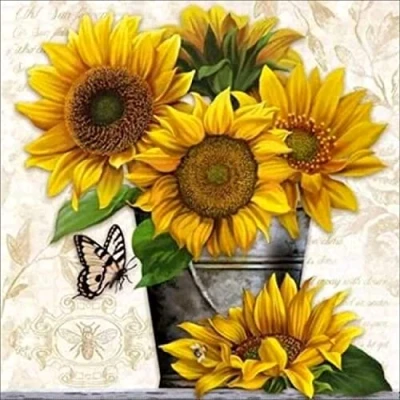Image of OWN4B Cross Stitch Kits Stamped, Sunflowers and Butterfly Printed Pattern 11CT 14.2x14.2 inch DIY Embroidery Kit (Sunflower)