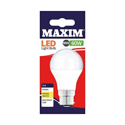 Image of kenable [10 Pack] Maxim LED 9W (60 Watt) Warm White Bayonet GLS B22 Light Bulb 009781
