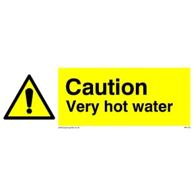 Image of Pack of five Caution Very Hot Water Sign 150x50mm L15