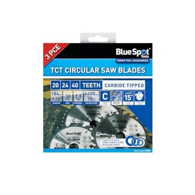 Image of Blue Spot Tools 3 Pce 184mm x 30mm TCT Circular Saw Blades (20, 24 &amp; 40 Teeth)