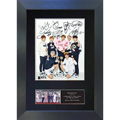 Image of #761 BTS No3 Signed Autograph Mounted Photo Reproduction PRINT A4 Rare Perfect Present Birthday Christmas(297 x 210mm) (Black Frame)