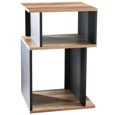 Image of Dylex 3 Tier Side Table Small End with Storage, Stylish Rustic Oak and black wood Coffee
