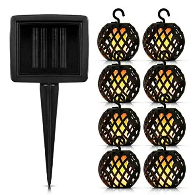 Image of 8pc Solar Ball Rattan Flame Effect LED String Hanging Lights Ideal for Garden, Patio, BBQ Party, Gazebo, Fence Decorations Christmas Xmas Outdoor Decoration