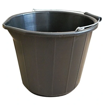 Image of Srendi® Black/Yellow Plastic Builders Bucket 3 Gallon 14 Litre Water Mixing Storage Strong with Handle Made in U.K. (Black, 3)