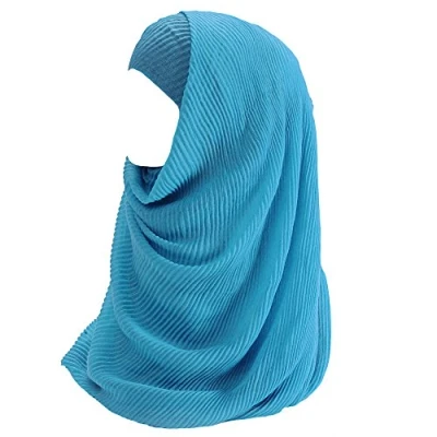Image of Lina &amp; Lily Premium Cotton Pleated Hijab for Muslim Women, Maxi Head Scarf Shawl Wrap Lightweight (Light Blue)