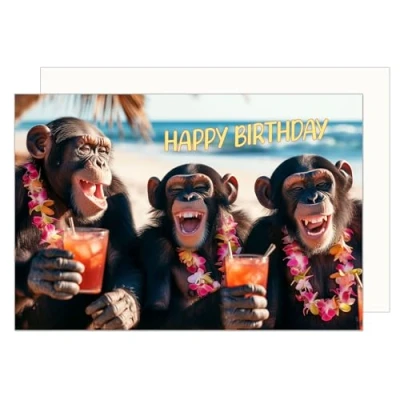 Image of Edition Seidel Premium Birthday Card with Envelope Greeting Happy For Him or Her Male Female Friend Mum Dad Grandpa Colleague Monkeys (G3525 SW024)