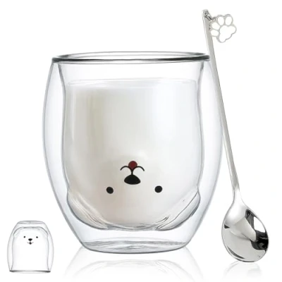 Image of Cute Mugs Glasses Double Wall Insulated Espresso Cup, Coffee Tea Milk Best Gift for Office and Personal Birthday (Happy Dog)