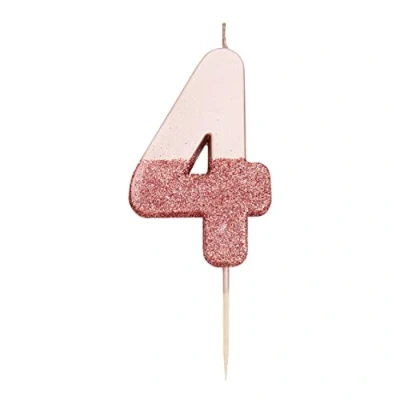 Image of Talking Tables Rose Gold Glitter Number 4 Candle Premium Quality Cake Topper Decoration Pretty, Sparkly for Kids, Adults, 40th Birthday Party, Anniversary, Milestone, RoseGold4,8 cm
