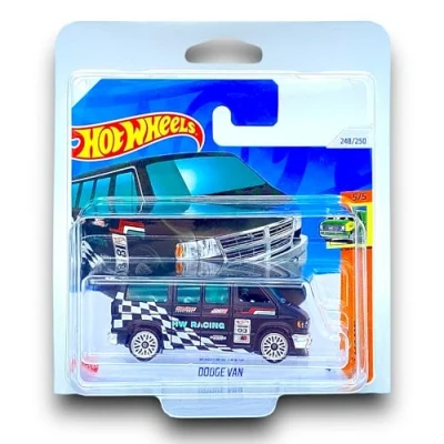 Image of Hot Wheels Dodge Van (Black, White &amp; Red) 5/5 HW Vans 2024 248/250 (Short Card) includes a KLAS Car Keeper Protector Case HTB95