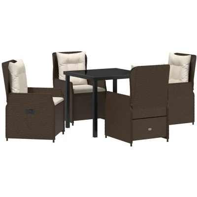 Image of vidaXL 5 Piece Garden Dining Set Brown Poly Rattan