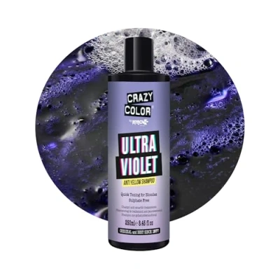 Image of Crazy Color Ultra Violet Anti Yellow Shampoo Tone Blonde Hair and Neutralise Brassy Tones For Ash, Champagne, Pearl Blondes. Bleached Natural Hair. Vegan, Cruelty &amp; Sulphate Free, 250ml