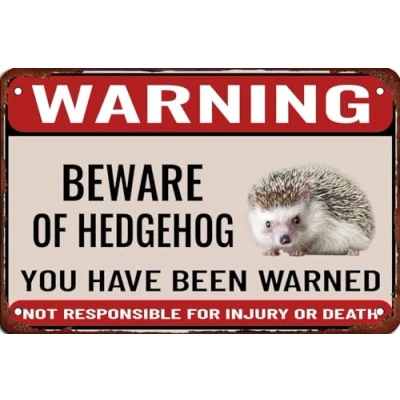 Image of Retro Warning Animal Sign Beware of Hedgehog Tin Vintage Metal Signs for Home Bathroom Kitchen Garden Man Cave Decor Garage Yard Coffee Wall Gift Women 8x12 Inch