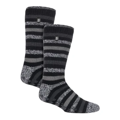 Image of HEAT HOLDERS 2 Pack Mens Slipper Socks with Grippers Winter Anti slip Cosy Fleece Warm (6 11, Black/Charcoal)