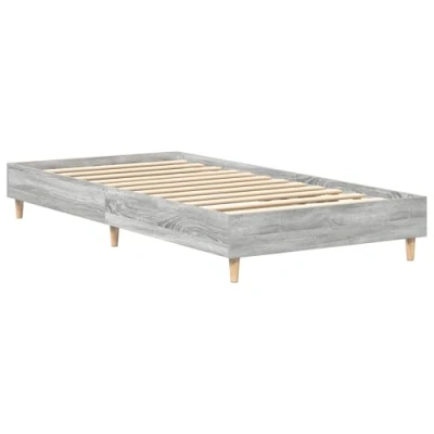 Image of vidaXL Bed Frame Grey 90x200 cm Engineered &amp; Solid Wood Bedroom Design with Storage Contemporary