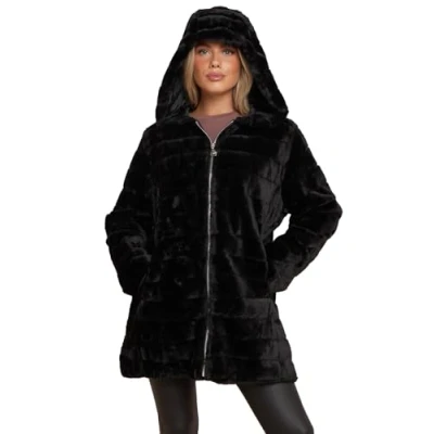 Image of SS7 Womens Faux Fur Coat Black Oversized Hood