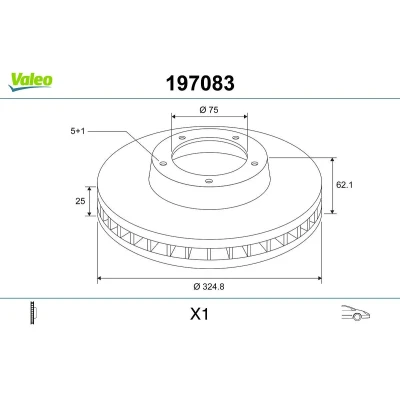 Image of 3400151, 34113400151 Brake disc VALEO 197083 Front Axle 325mm 25mm 5 Hole Vented BMW: X3