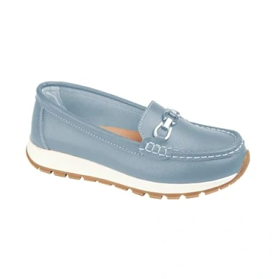 Image of Jo &amp; Joe Ladies Smooth Leather Comfort Wedge Loafer with Chain Trim Sizes 4 8 (Baby Blue, UK Footwear Size System, Adult, Women, Numeric, Medium, 7)