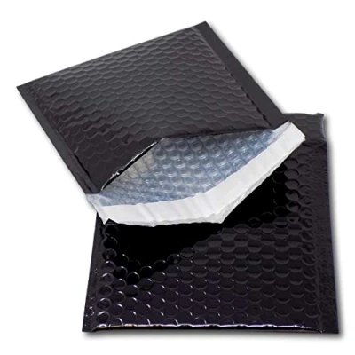 Image of EPOSGEAR 25 C6+ Black Shiny Metallic Foil Bubble Padded Bag Mailing Envelopes Perfect for Marketing, Promotions or and Alternative to Gift wrap (CD 165mm x 165mm)